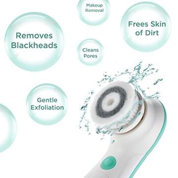 Waterproof Facial Cleansing Spin Brush Set with 3 Exfoliating Brush Heads - Complete Face Spa System by Fancii - Advanced Microdermabrasion for Gentle Exfoliation