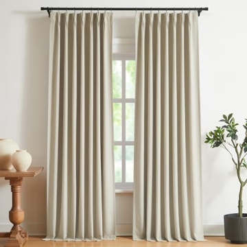 Vision Home Sand Pinch Pleated Full Blackout Curtains Linen Blended Room Darkening Window Curtains 8...