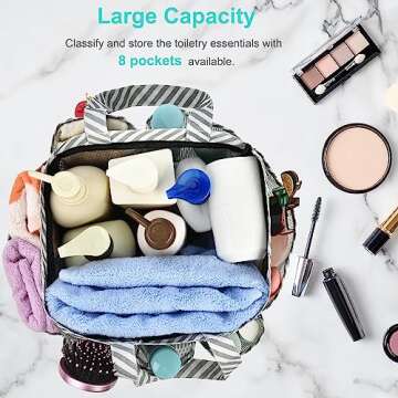 Haundry Mesh Shower Caddy Tote, Portable Shower Caddy Bag with 8 Pockets for College Dorm Room Essen...