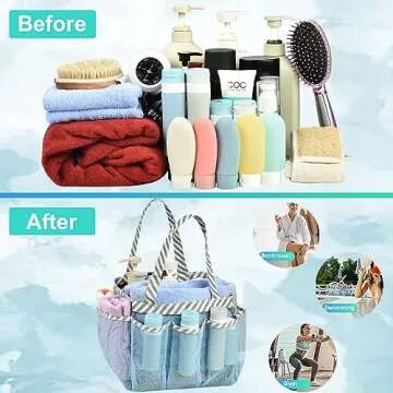 Haundry Mesh Shower Caddy Tote, Portable Shower Caddy Bag with 8 Pockets for College Dorm Room Essentials, Beach, Swimming, Gym