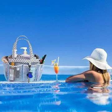 Haundry Mesh Shower Caddy Tote, Portable Shower Caddy Bag with 8 Pockets for College Dorm Room Essentials, Beach, Swimming, Gym