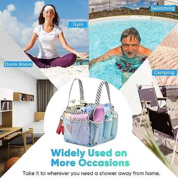 Haundry Mesh Shower Caddy Tote, Portable Shower Caddy Bag with 8 Pockets for College Dorm Room Essentials, Beach, Swimming, Gym