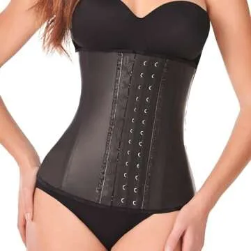 Ann Chery 2021 Clasica 3 Hooks Fajas Latex Waist Trainer with Hot Cream 120g. (Black, Medium (Waist 29,5-31,5 Inches))