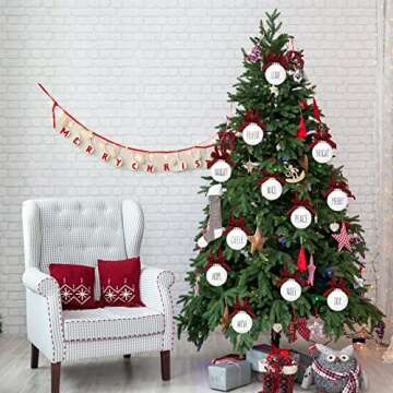 KaKaPops Christmas Ball Ornaments, 12 PCS 3'' White Farmhouse Christmas Ornaments with Hangable Buffalo Plaid Bow Shatterproof Plastic Decorative Bulbs Ornaments for Christmas Tree Decoration