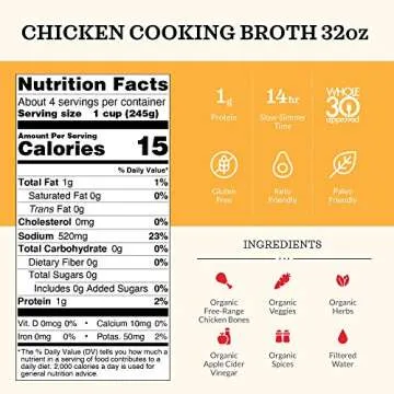 Kettle and Fire Organic Chicken Broth 32oz - Keto, Paleo, Whole30 Approved
