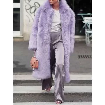 CHARTOU Women's Fluffy Faux Fur Overcoat - Stylish Winter Long Maxi Outwear in Purple