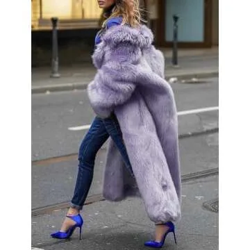 CHARTOU Women's Fluffy Faux Fur Overcoat in Purple