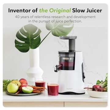 Hurom H-AA Slow Juicer, White | High Yield | Quiet 150 Watt Motor | BPA Free | 500ml (16.9oz) Chamber | Slow Squeeze | Quick & Easy Assembly | Cold Press Masticating Juicer