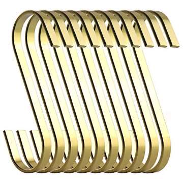 RuiLing 12-Pack 4.5 Inch Gold Chrome Finish Steel Hanging Flat Hooks - S Shaped Hook Heavy-Duty S Ho...