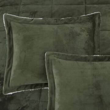 Chezmoi Collection Ultra-Soft Micromink Sherpa Queen Size Comforter Set with 2 Pillow Shams - Olive Green Reversible Plush Bedding Comforter 3-Piece Set Warm Winter Blanket