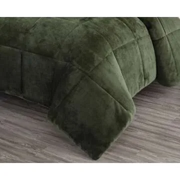 Chezmoi Collection Ultra-Soft Micromink Sherpa Queen Size Comforter Set with 2 Pillow Shams - Olive Green Reversible Plush Bedding Comforter 3-Piece Set Warm Winter Blanket