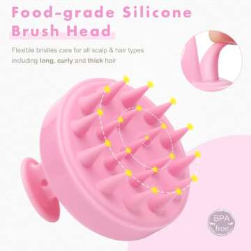 FREATECH Scalp Massager Hair Growth, Scalp Scrubber with Soft Silicone Bristles for Dandruff and Hair Care, Shampoo Brush Hair Massager Scalp Exfoliator for Wet & Dry, Long Curly Thick Hair, Pink