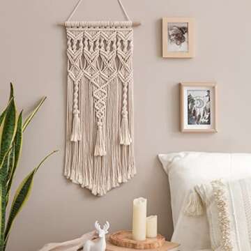 Mkono Macrame Wall Hanging Boho Home Chic Bohemian Geometric Woven Art Boho Christmas Decor for Beautiful Apartment Dorm Bedroom Decoration, 13" x 29"