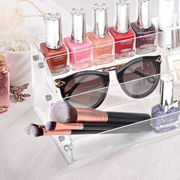 InnSweet 3 Layer Nail Polish Rack Tabletop Display, Stand Holds Up to 45 Bottles, Acrylic 3 Tier Essential Oils Holder, 12.4" x 5.0" x 3.9"