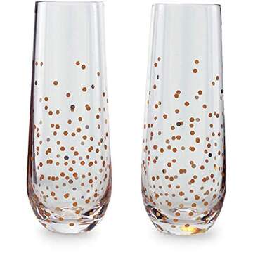 Circleware Confetti Gold Champagne Flutes Wine Glasses, Set of 2 Beverage Drinking Glassware for Wat...