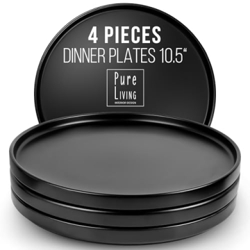 Stoneware Dinner Plates Set of 4 - Elegant Matte Black Design