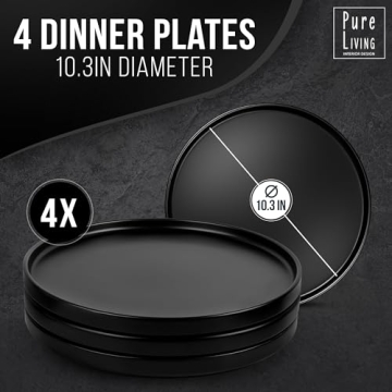 Stoneware Dinner Plates Set of 4, Stylish Matte Black Design