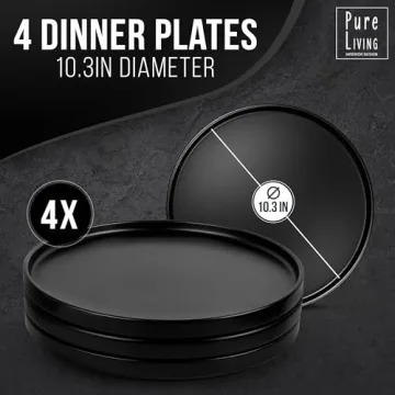 Stoneware Dinner Plates Set of 4, Stylish Matte Black Design