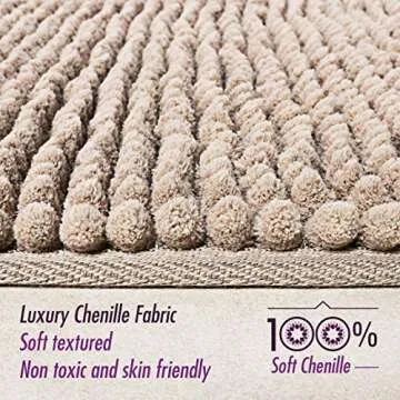 Klickpick Designs Thick Plush Bath Mats Soft Bath Mat Chenille Washable Bath Rugs Microfiber Shaggy Non Slip Bathroom Rug Anti Slip Absorbent Bath Rug Carpet with Non Skid Backing (24" x 35", Beige)