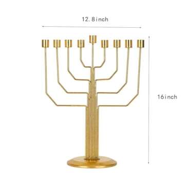 AimtoHome Hanukkah Menorah, Jerusalem Temple Jewish Candle Holder (16 inch, Gold)