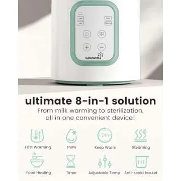 GROWNSY Baby Bottle Warmer, 8-in-1 Fast Baby Milk Warmer with Timer for Breastmilk or Formula, Accurate Temperature Control, 24H Keep, Food Heater&Defrost BPA-Free Bottle Warmer for All Bottles- Green