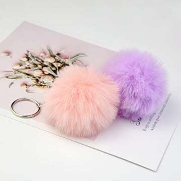 Tongcloud 30pcs Faux Fur Pom Poms Keychains for Crafters
