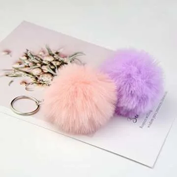Tongcloud 30pcs Faux Fur Pom Poms Keychains for Crafters