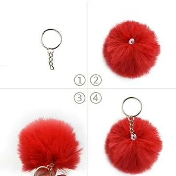 Tongcloud 30pcs Faux Fur Pom Poms Keychains for Crafters
