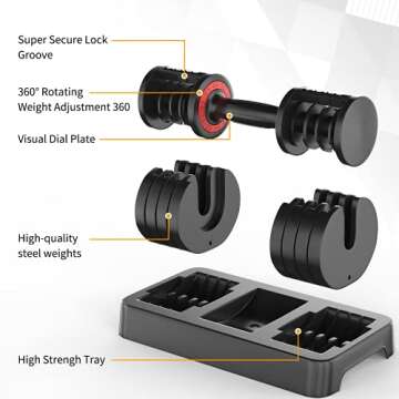 SKOK 55 lbs Adjustable Dumbbell Set Weight Setfor Men and Women - Anti-Slip Weights with Fast Adjust Handle and Tray, Black