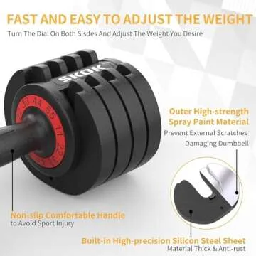 SKOK 55 lbs Adjustable Dumbbell Set Weight Setfor Men and Women - Anti-Slip Weights with Fast Adjust Handle and Tray, Black