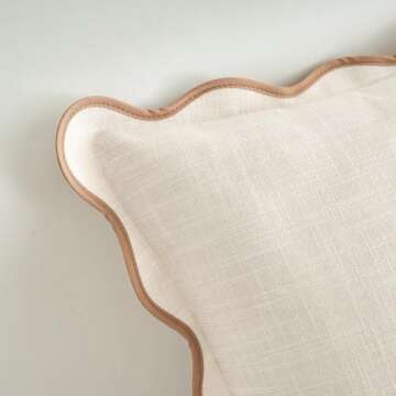 Mayler Yee Scalloped Throw Pillow Covers Set of 2 for Living Room, Soft Cotton & Cozy Linen, Boho Sytle Decorative Home (Beige & Khaki, 18x18 Inch)