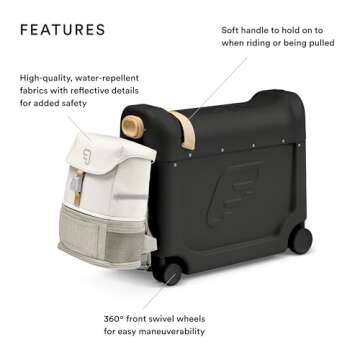 Stokke JetKids Travel Bundle, Black - Includes Kid’s Ride-On Suitcase & In-Flight Bed + Adjustable...