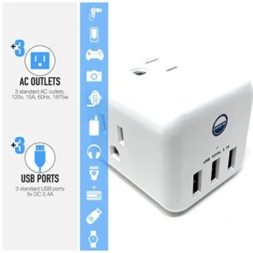 Cruise Approved Power Strip 6 Outlets 3 USB Ports Compact