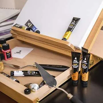 ARTEZA Tabletop Easel 13.4x10.3x2 Inches, Portable Beechwood Easel Box with Drawer & Palette for Artists