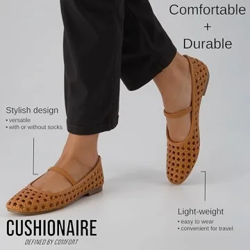 CUSHIONAIRE Women's Weavy Squared Toe Ballet Flats