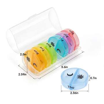 Weekly Pill Box 2 Times a Day, Portable Moisture-Proof Pill Organizer Case with Large Compartment for Vitamins, Supplements, Medication