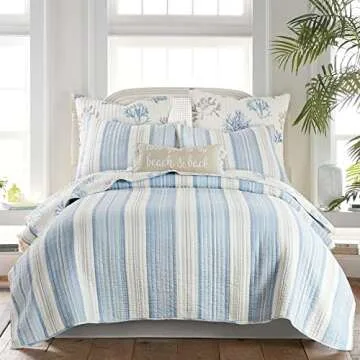 Levtex Home Ipanema Quilt Set - Coastal Blue and Taupe