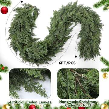 Yungyan 2 Pcs 6 ft Deluxe Christmas Cedar Garland Upgrade Encrypted Artificial Cedar Garland Green R...