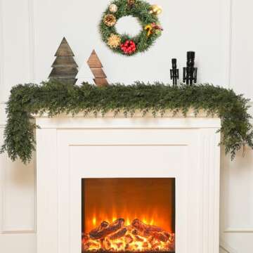 Yungyan 2 Pcs 6 ft Deluxe Christmas Cedar Garland Upgrade Encrypted Artificial Cedar Garland Green Realistic Faux Cedar Garland for Home Indoor Xmas Holiday Mantle Fireplace Party Decoration