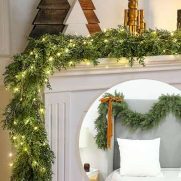 Yungyan 2 Pcs 6 ft Deluxe Christmas Cedar Garland Upgrade Encrypted Artificial Cedar Garland Green Realistic Faux Cedar Garland for Home Indoor Xmas Holiday Mantle Fireplace Party Decoration