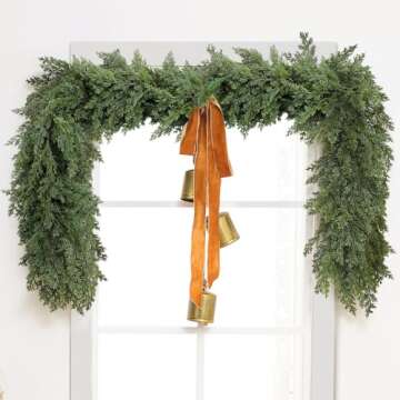 Yungyan 2 Pcs 6 ft Deluxe Christmas Cedar Garland Upgrade Encrypted Artificial Cedar Garland Green Realistic Faux Cedar Garland for Home Indoor Xmas Holiday Mantle Fireplace Party Decoration