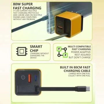 3 in 1 GaN Charger for Fast Charging with Built-in Cable