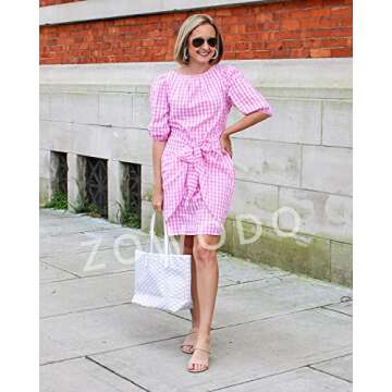 ZOWODO Pink Plaid Mini Dress for Women - Summer Style