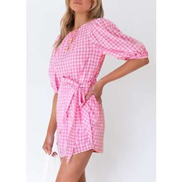 ZOWODO Pink Plaid Mini Dress for Women - Summer Style