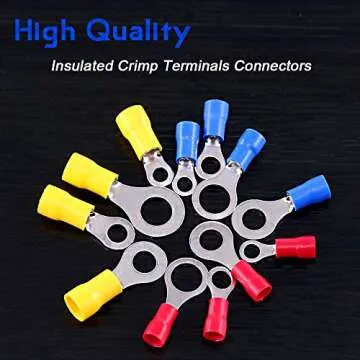 Glarks 360pcs 22-16/16-14/12-10 Gauge Mixed Quick Disconnect Electrical Insulated M4 / 5/6 / 8 Ring Crimp Terminals Connectors Assortment Kit