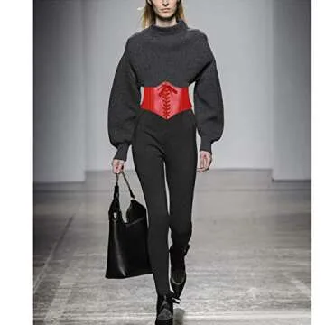 CHIC DIARY Women’s Elastic Costume Waist Belt Lace-up Tied Waspie Corset Belts for Women Halloween (Red)