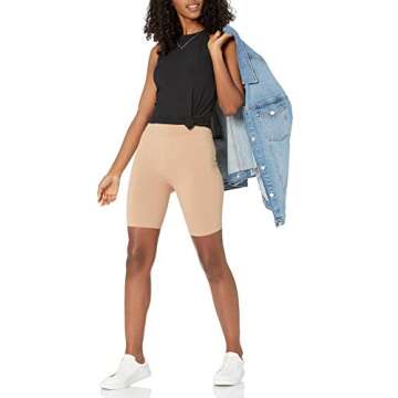 The Drop Women's Jeannie High Rise Mid Length Bike Short, Praline, XXS