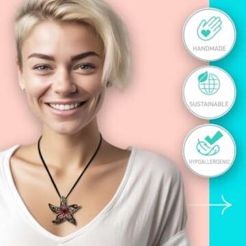 BESHEEK Murano Inspired Animal Blown Glass Pendant Necklace for Women Handcrafted Artisan Hypoallerg...