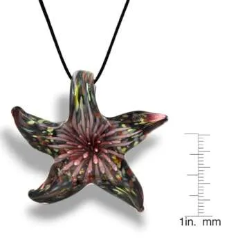 BESHEEK Murano Inspired Animal Blown Glass Pendant Necklace for Women Handcrafted Artisan Hypoallergenic Italian Style Jewelry (Pink Blooming Starfish)