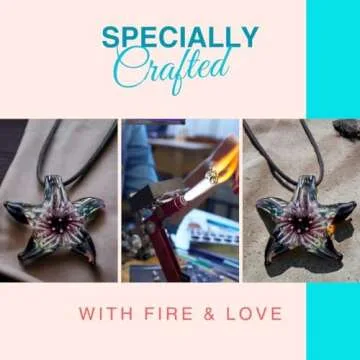 BESHEEK Murano Inspired Animal Blown Glass Pendant Necklace for Women Handcrafted Artisan Hypoallergenic Italian Style Jewelry (Pink Blooming Starfish)